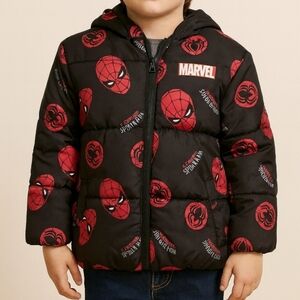 Marvel Spiderman Hooded Puffer Jacket Youth Size 14/16